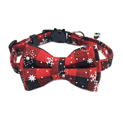 Plaid/Holiday Pet Collar, Adjustable Breakaway Collar with Bowtie and Bell, Soft Bowtie Pet Collar