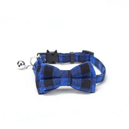 Plaid/Holiday Pet Collar, Adjustable Breakaway Collar with Bowtie and Bell, Soft Bowtie Pet Collar